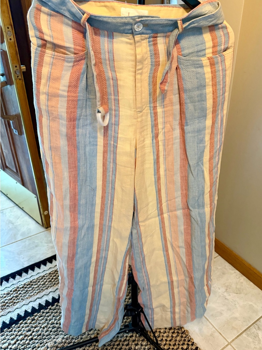 Anthropologie Striped Chinos in Blue, Cream & Pink